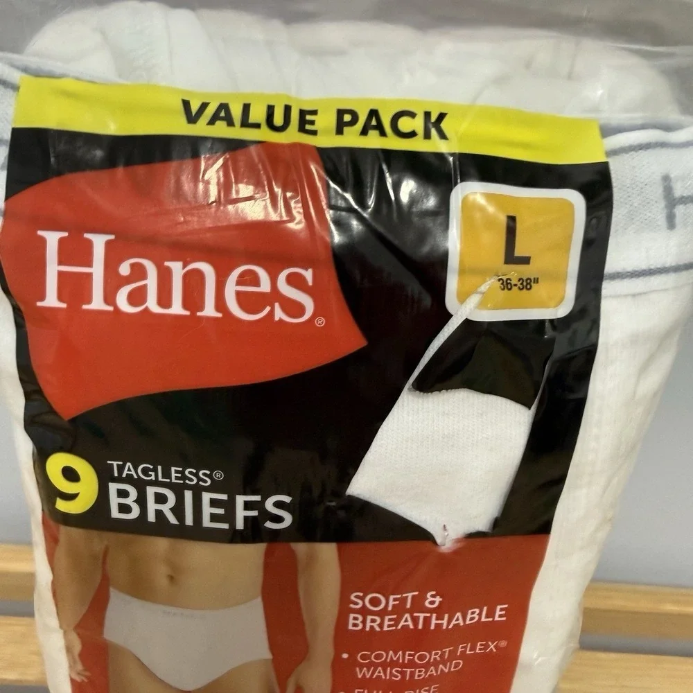 New Hanes Underwear Briefs 9pk White Cotton Mens L 36-38 Classic Tighty Whities